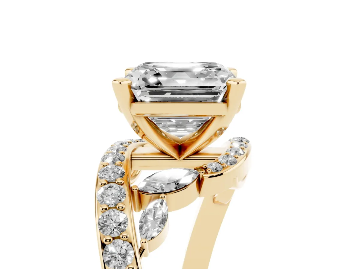 Asscher Cut Solitaire with Pavé Twist Band and Four-Prong Setting Yellow gold