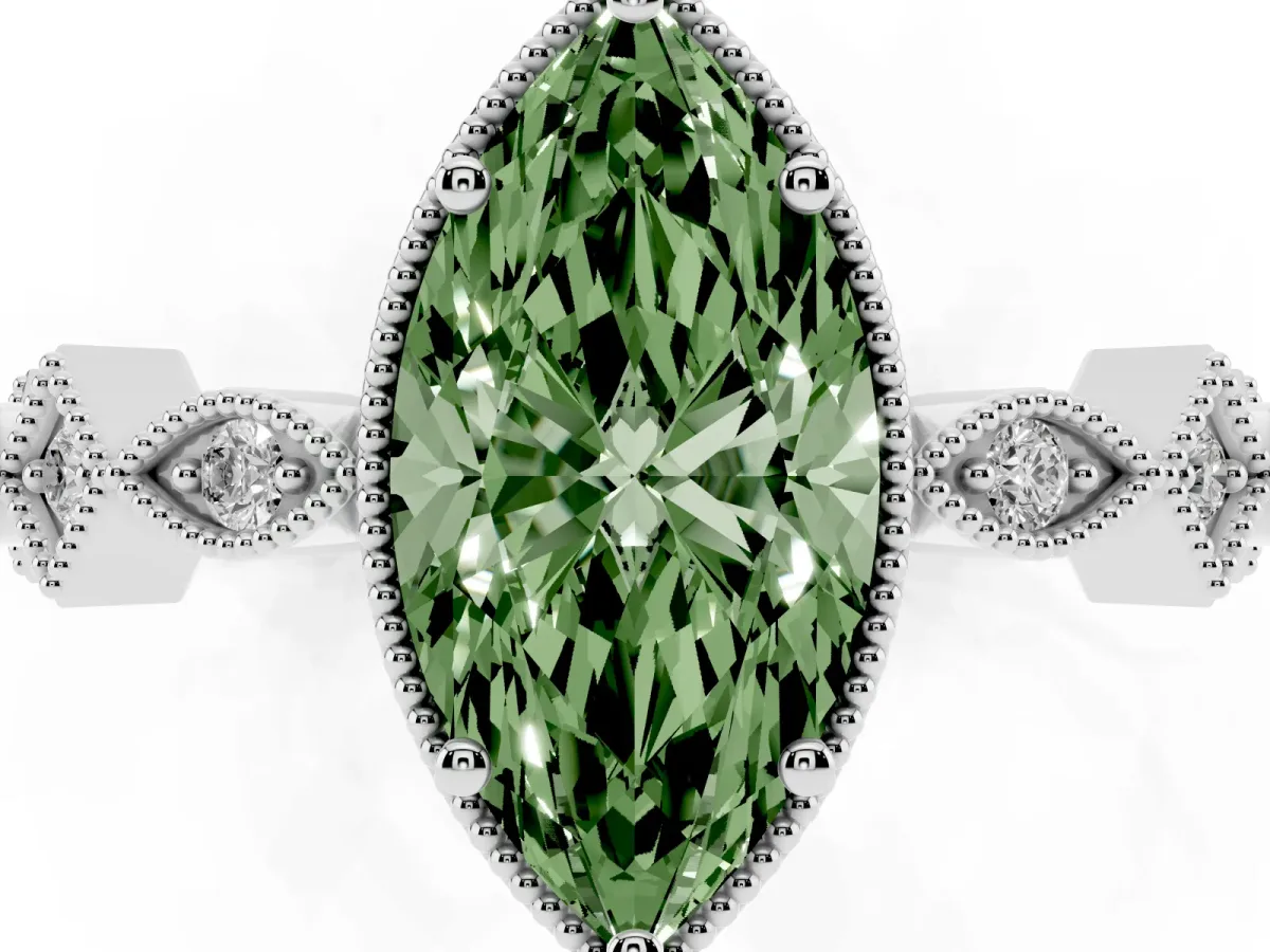 Fancy Green Marquise Cut Milgrain Marquise Diamond Twist Band Ring Silver