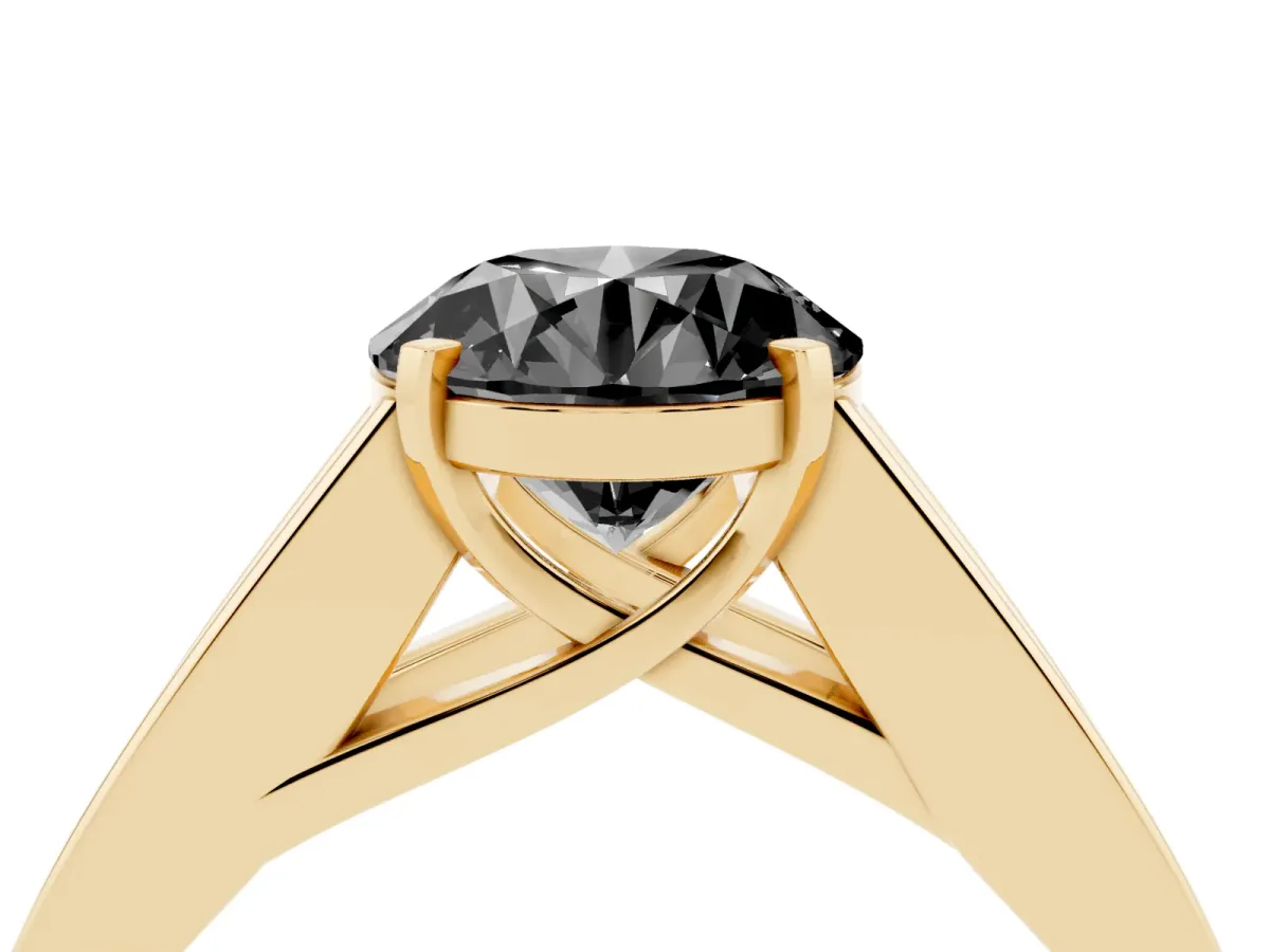 Fancy Black Round Cut Cut Channel Set Solitaire Ring with Four-Prong Setting Yellow gold