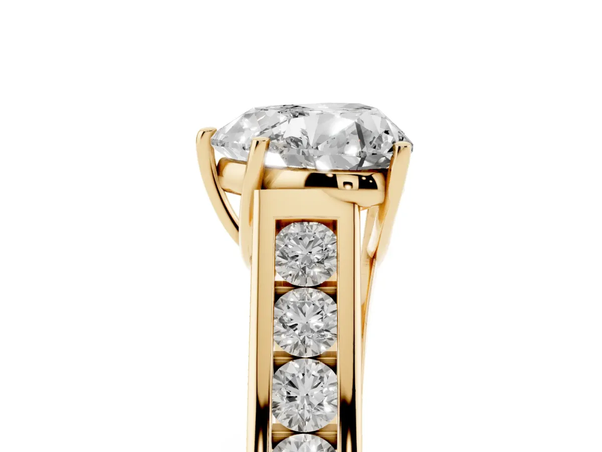 Heart Cut Solitaire Channel-Set Diamond Engagement Ring with Four-Prong Setting Yellow gold