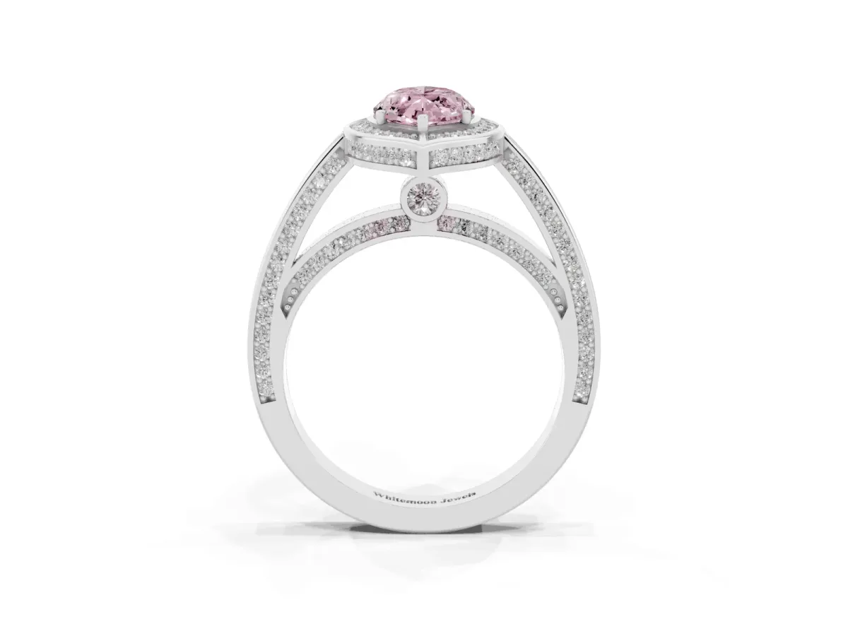 Fancy Pink Marquise Cut Cut Halo Pave Split Shank Prong Setting Ring Platinum