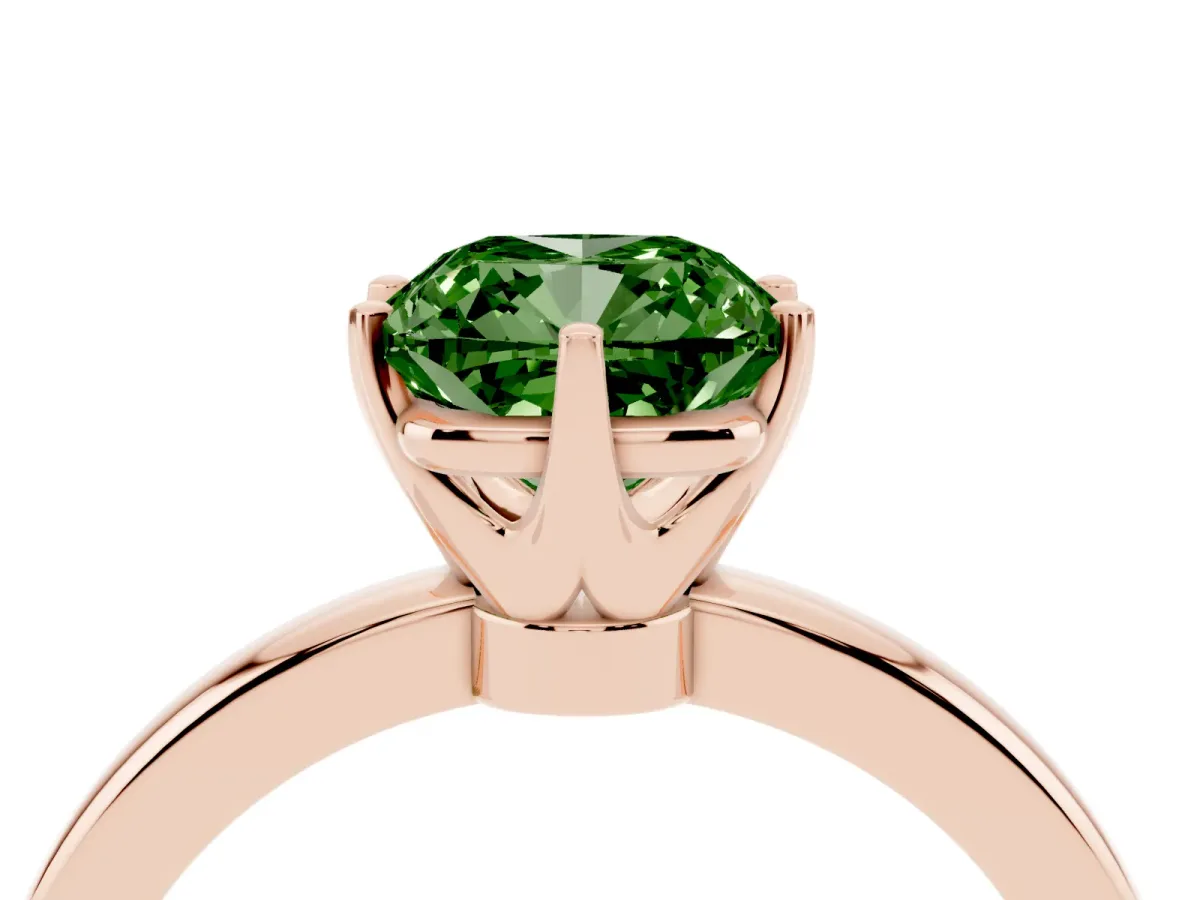 Fancy Green Cushion Cut Solitaire Diamond Ring with Six-Prong Setting on a Classic Band Rose gold