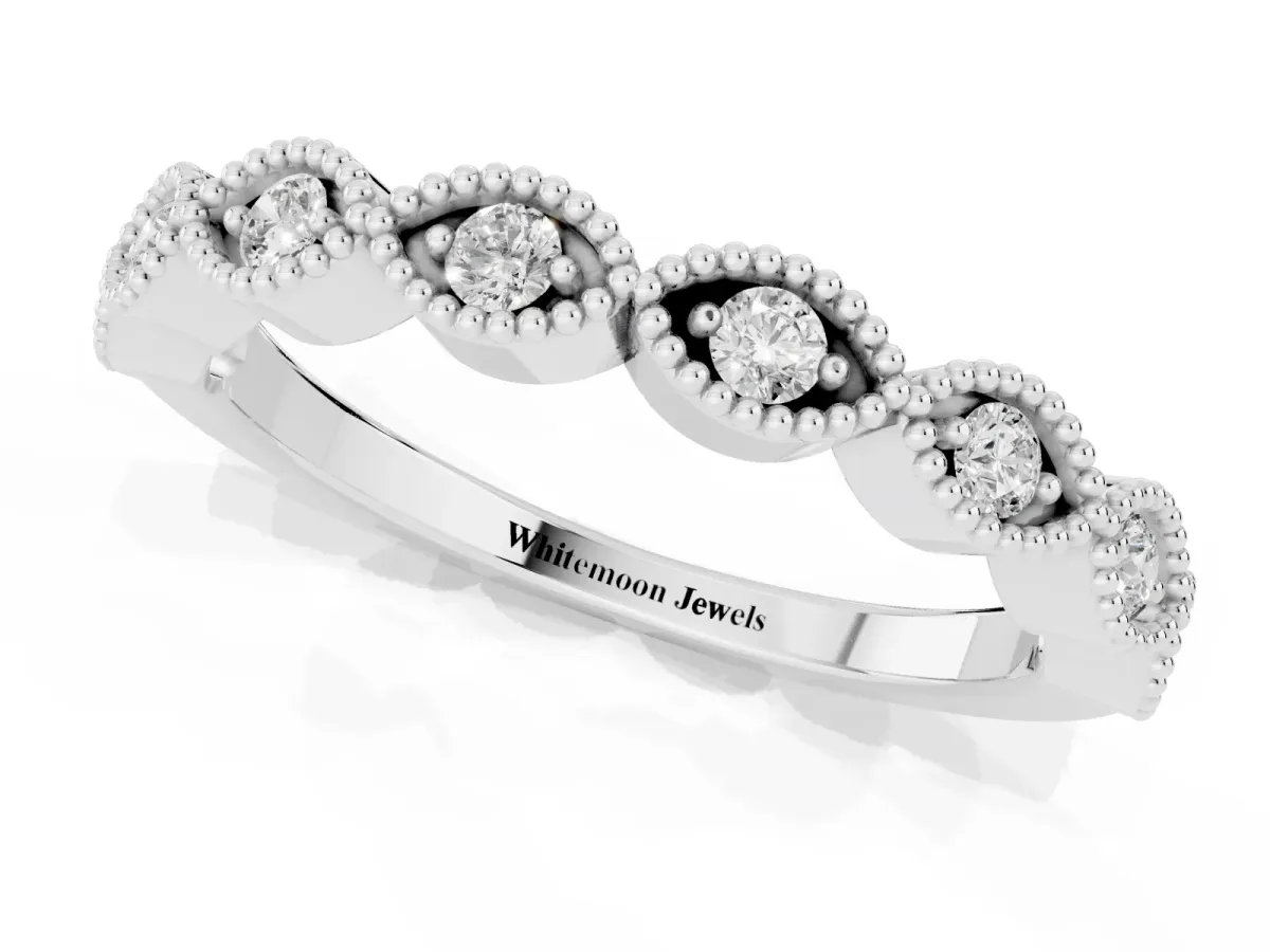 Milgrain Marquise Diamond Half Eternity Band with Bezel Setting Platinum