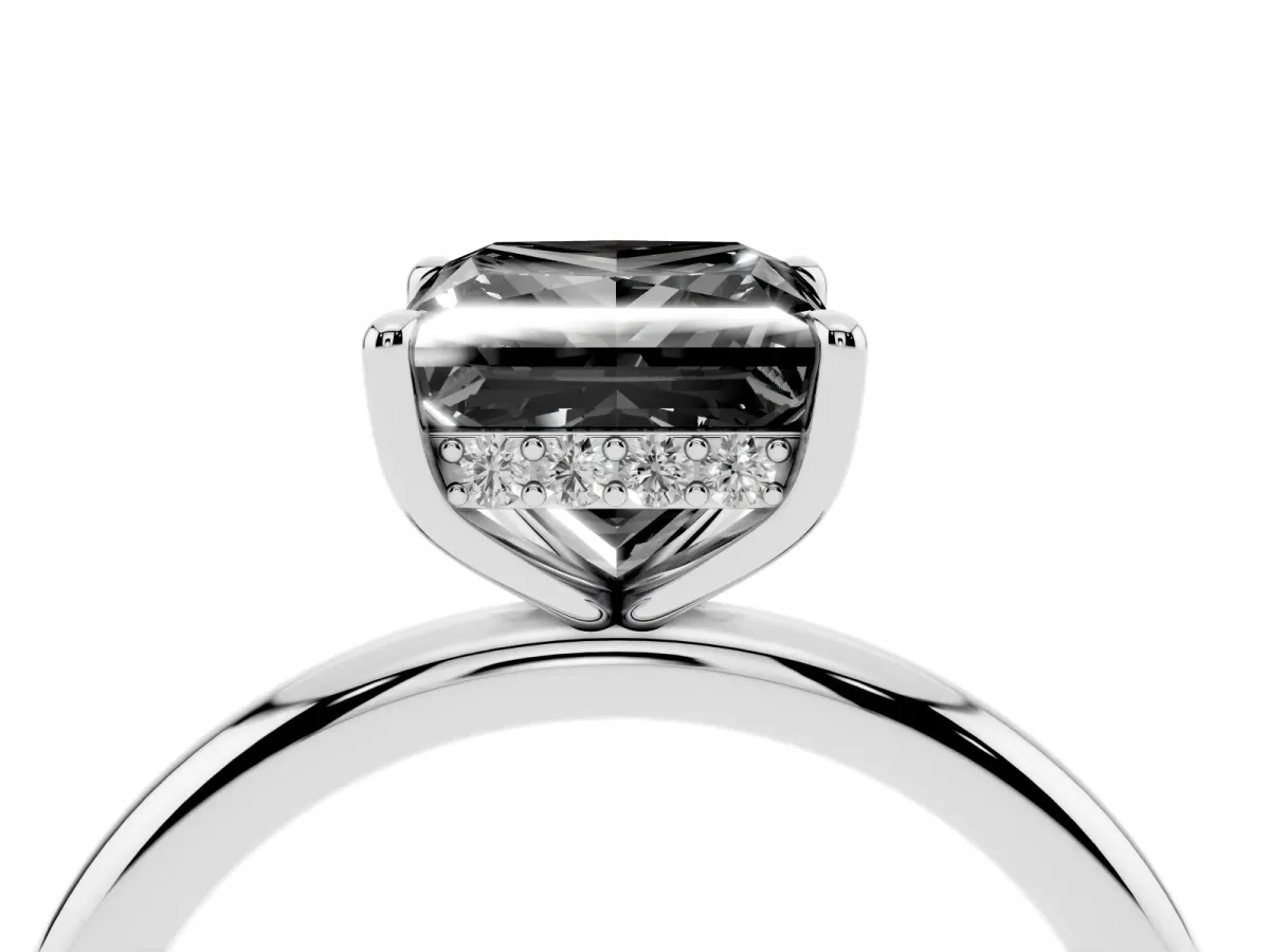 Fancy Black Princess Cut Diamond Solitaire Ring with Thin Band and Four-Prong Setting Platinum