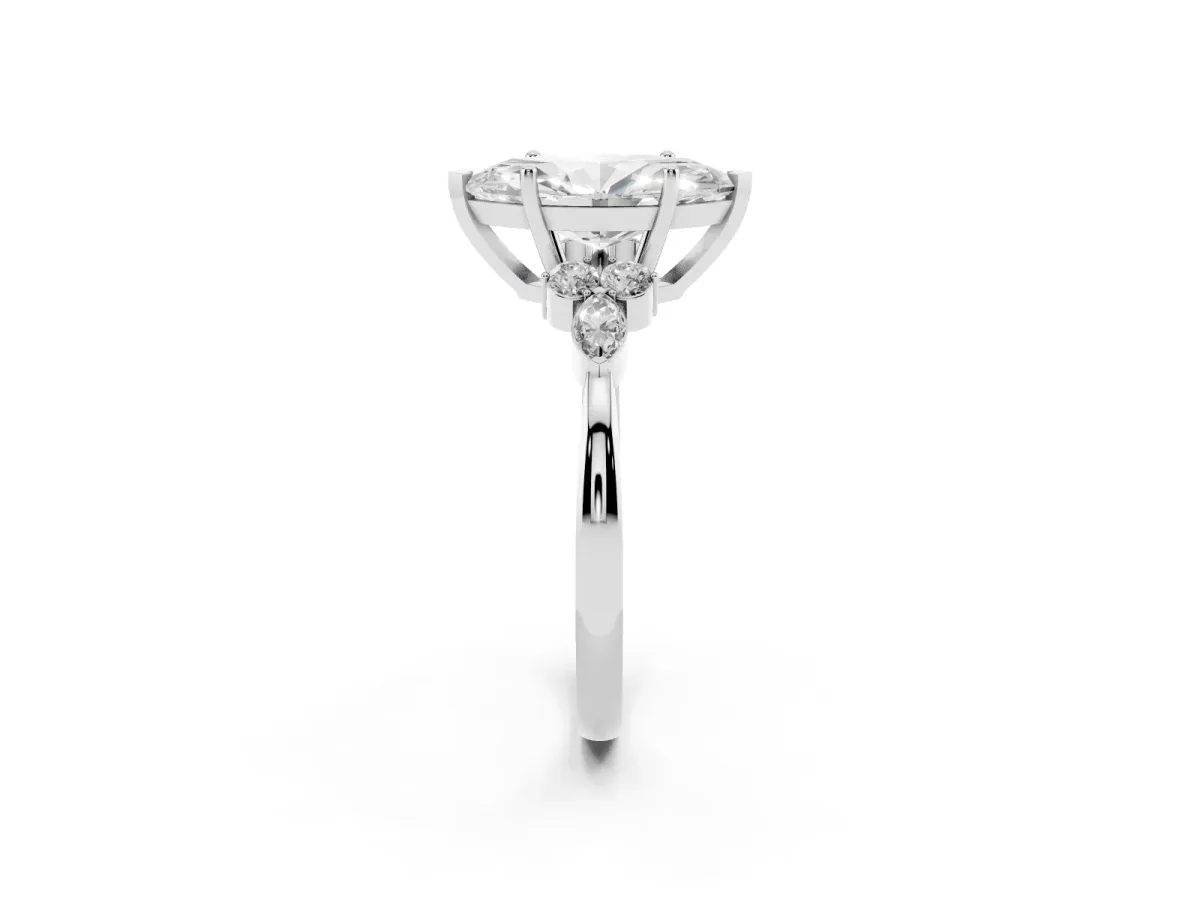 Marquise Cut Brilliant Diamond Solitaire Ring with Pear Side Stones and Four-Prong Setting Platinum
