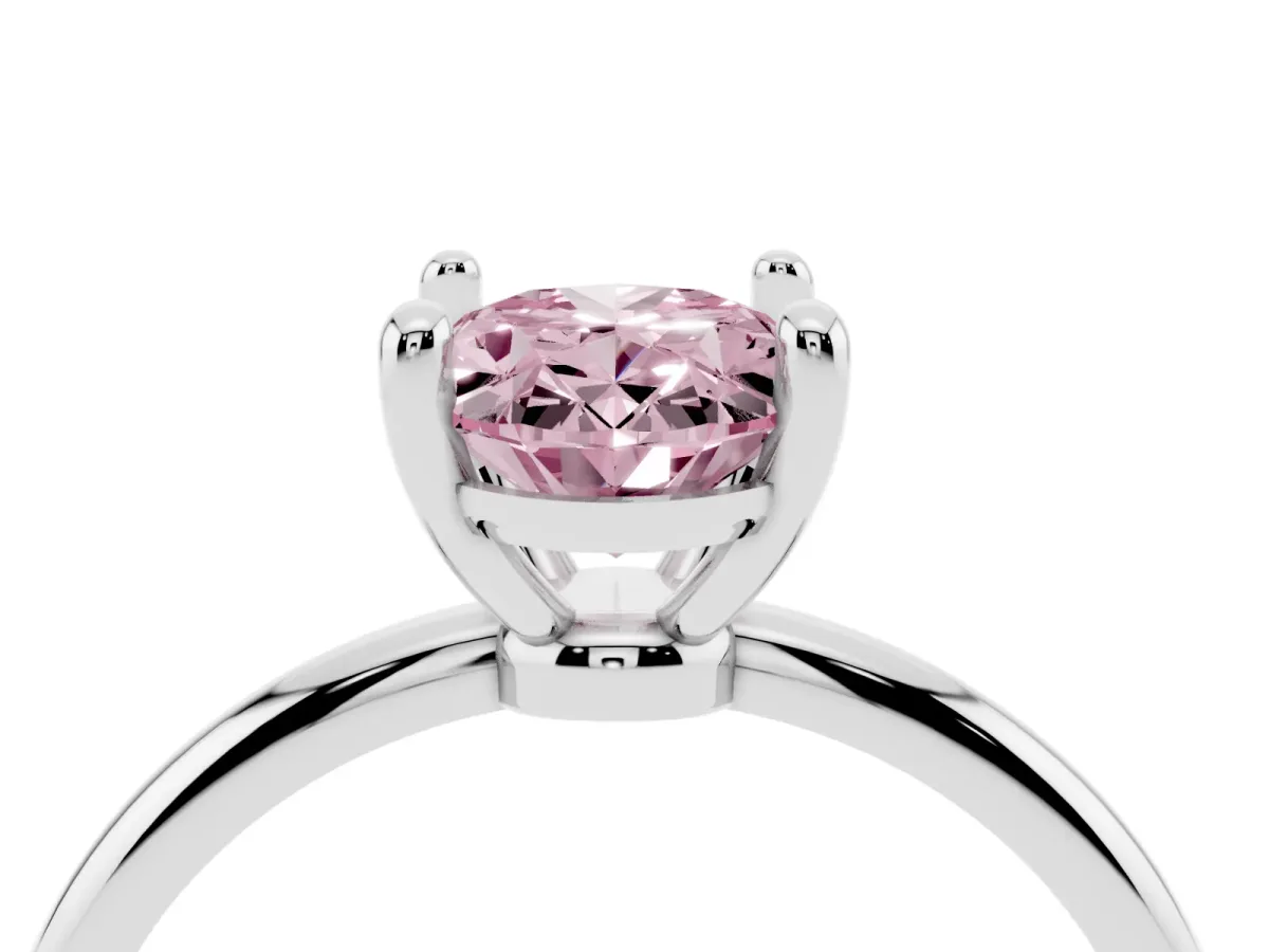 Fancy Pink Oval Cut Solitaire Diamond Ring with 4-Prong Setting on a Classic Band Platinum