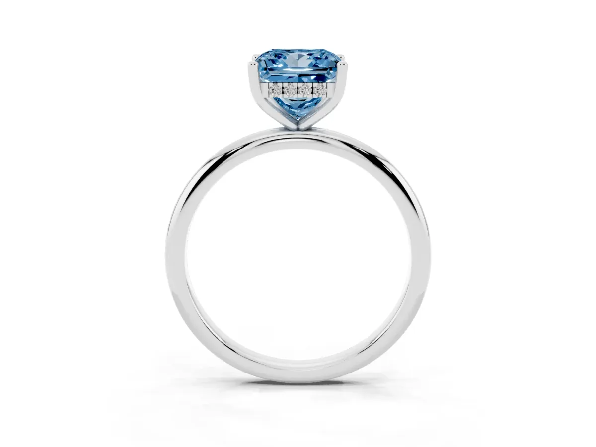 Fancy Blue Princess Cut Cut Solitaire Engagement Ring with Four-Prong Setting and Classic Band Silver
