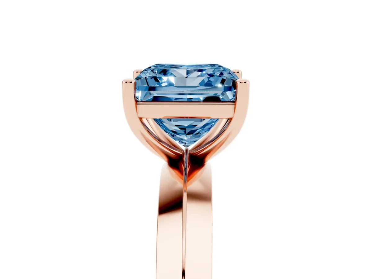 Fancy Blue Princess Cut Cut Solitaire Engagement Ring with Flat Band and Four-Prong Setting Rose gold