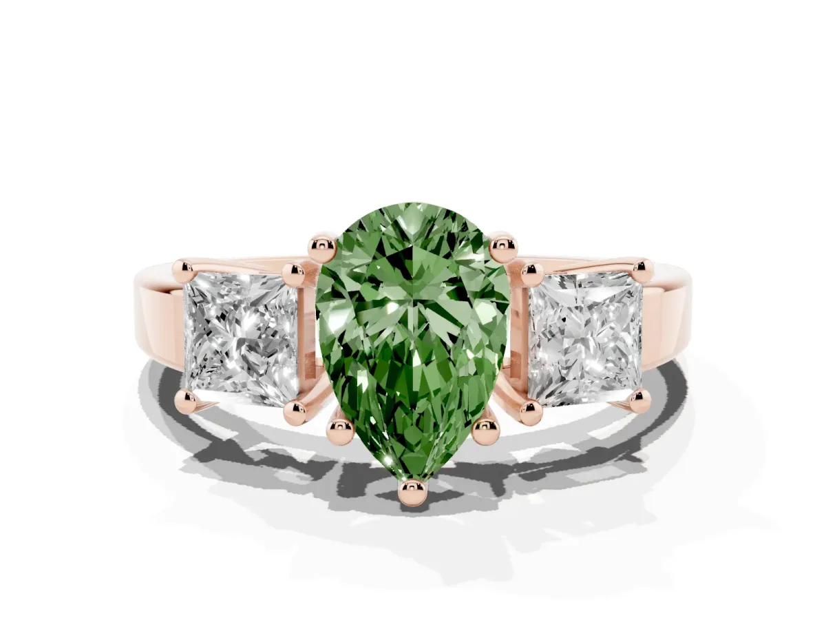 Fancy Green Three-Stone Pear Cut Cut Solitaire Ring with Prong Setting Rose gold