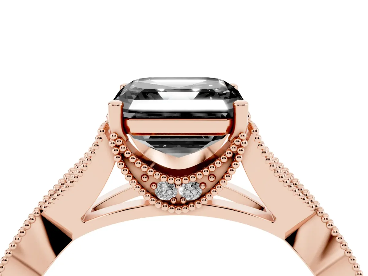 Fancy Black Asscher Cut Cut Diamond Twisted Band with Milgrain Pave Setting and Four-Prong Setting Rose gold