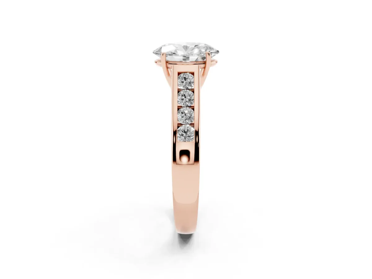 Oval Cut Solitaire Channel-Set Diamond Engagement Ring with Four-Prong Setting Rose gold