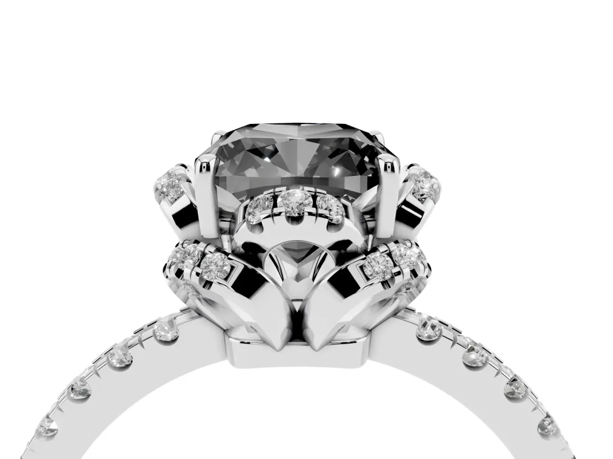 Fancy Black Cushion Cut Diamond Halo Pave Band with Four-Prong Setting Platinum