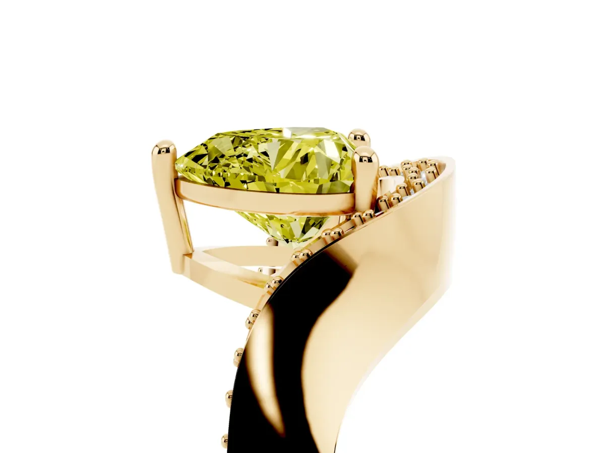 Fancy Yellow Heart Cut Solitaire Diamond Engagement Ring with Pave Band and Four-Prong Setting Yellow gold