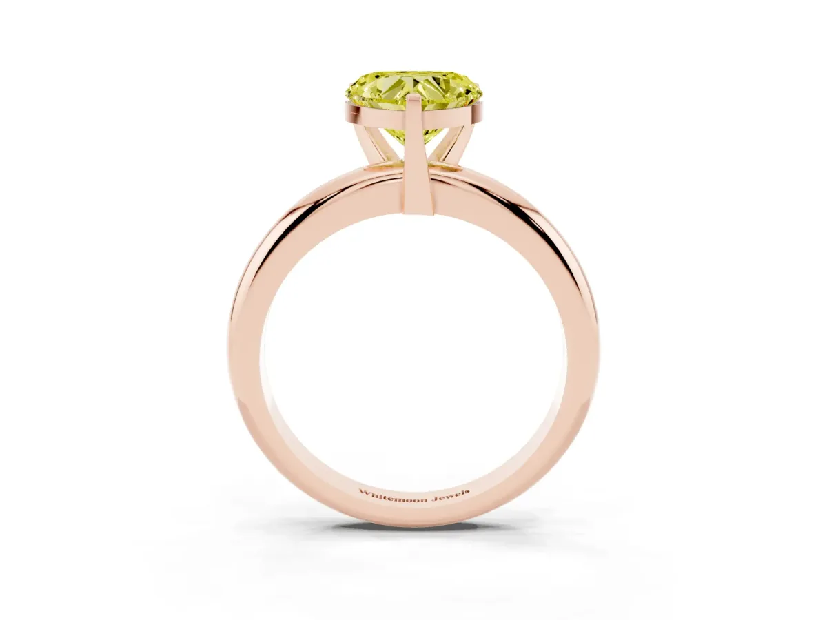 Fancy Yellow Heart Cut Diamond Solitaire Engagement Ring with Round Band and Four-Prong Setting Rose gold