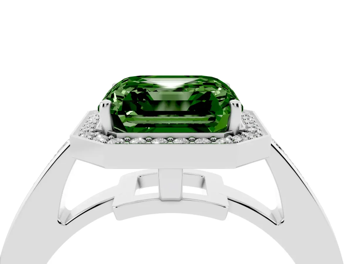 Fancy Green Asscher Cut Halo Pavé Diamond Engagement Ring with Bezel Setting Platinum