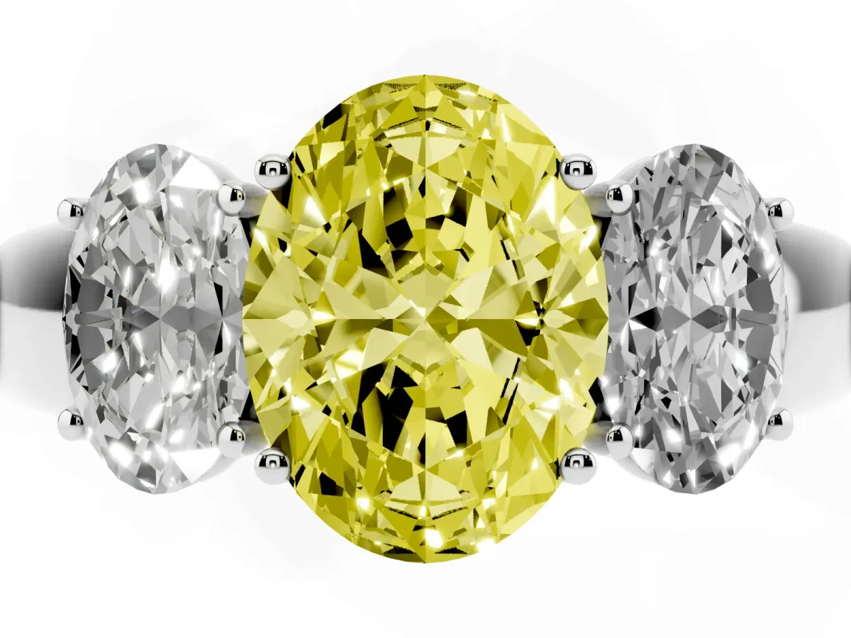 Fancy Yellow Three-Stone Oval Cut Cut Diamond Ring with Prong Setting and Classic Band Silver