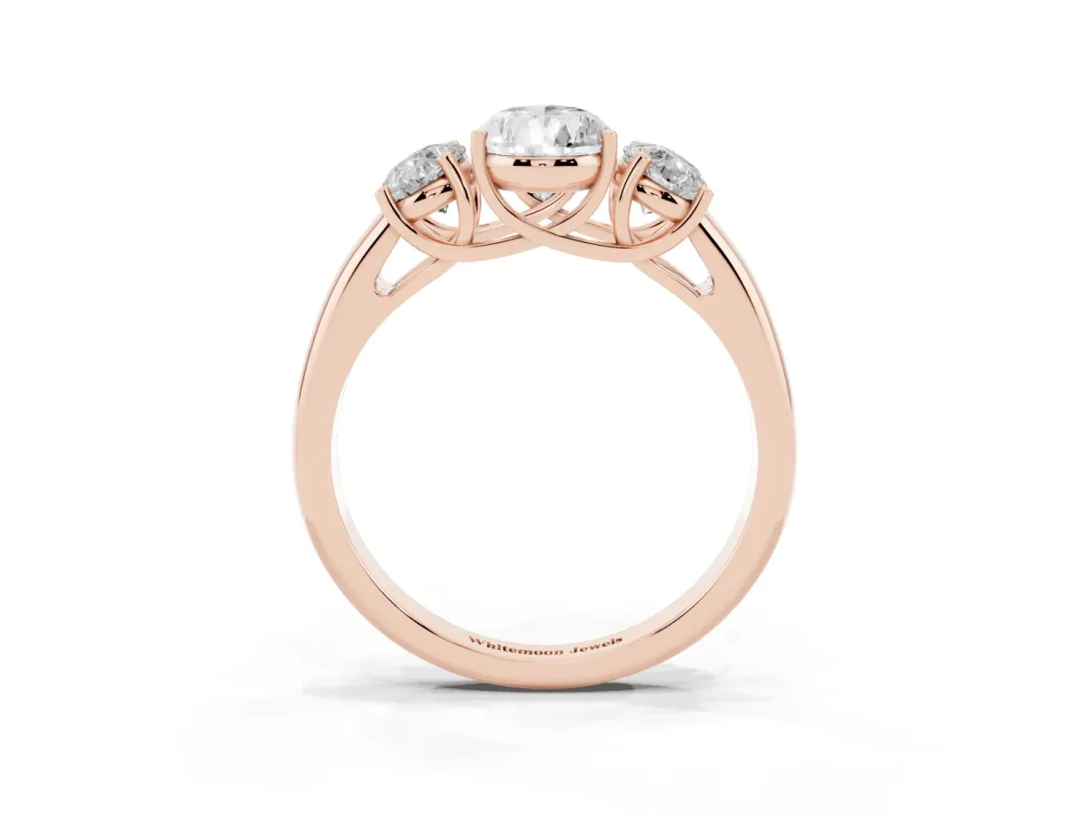 Three-Stone Pear Cut Diamond Engagement Ring with Prong Setting Rose gold