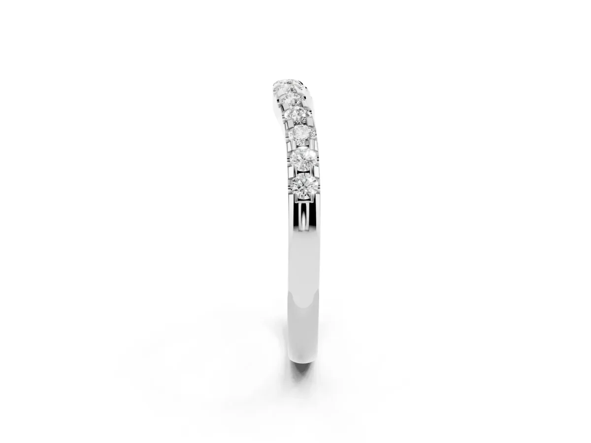 Curved Diamond Half Eternity Band with Round Cut Stones in Pavé Setting Silver
