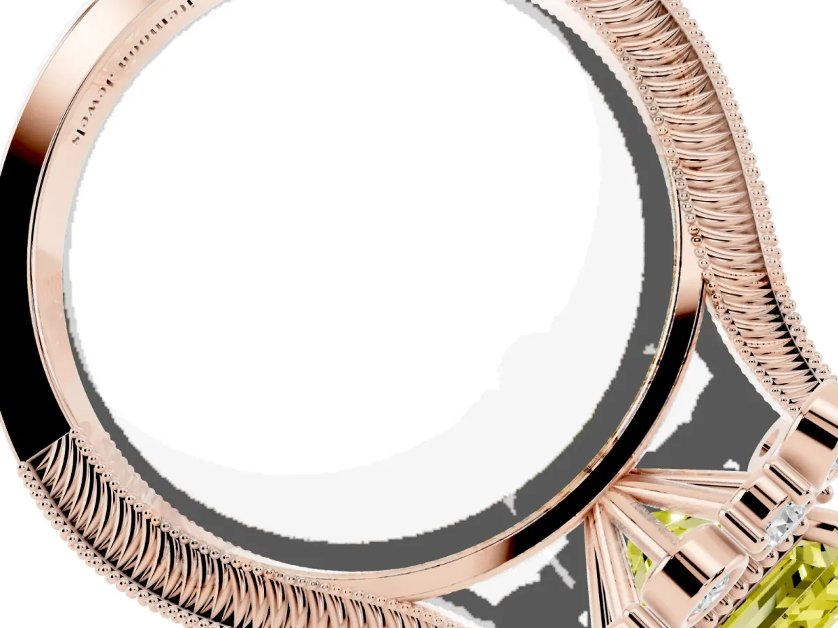 Fancy Yellow Princess Cut Halo Milgrain Pave Diamond Ring with Four-Prong Setting Rose gold