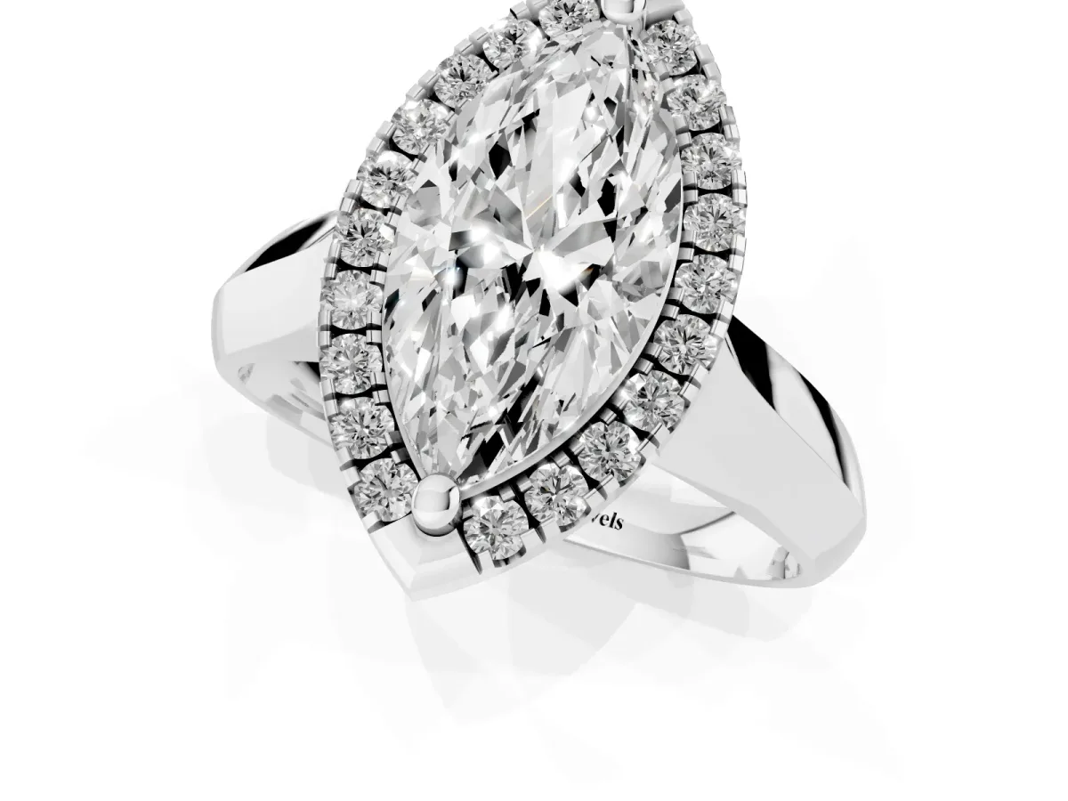 Marquise Cut Cut Halo Solitaire Engagement Ring with Square Band and Four-Prong Setting Silver