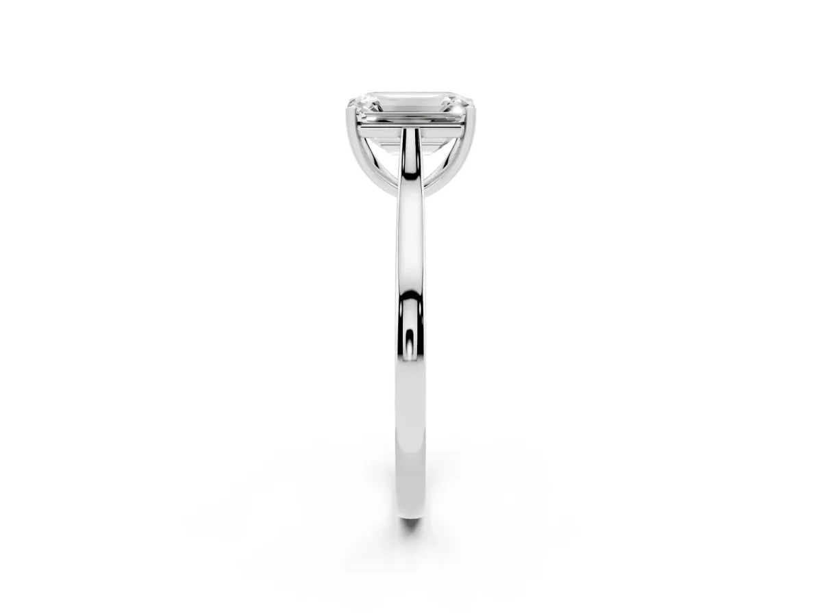Emerald Cut Solitaire Heart Prong Engagement Ring with Tapered Band White gold