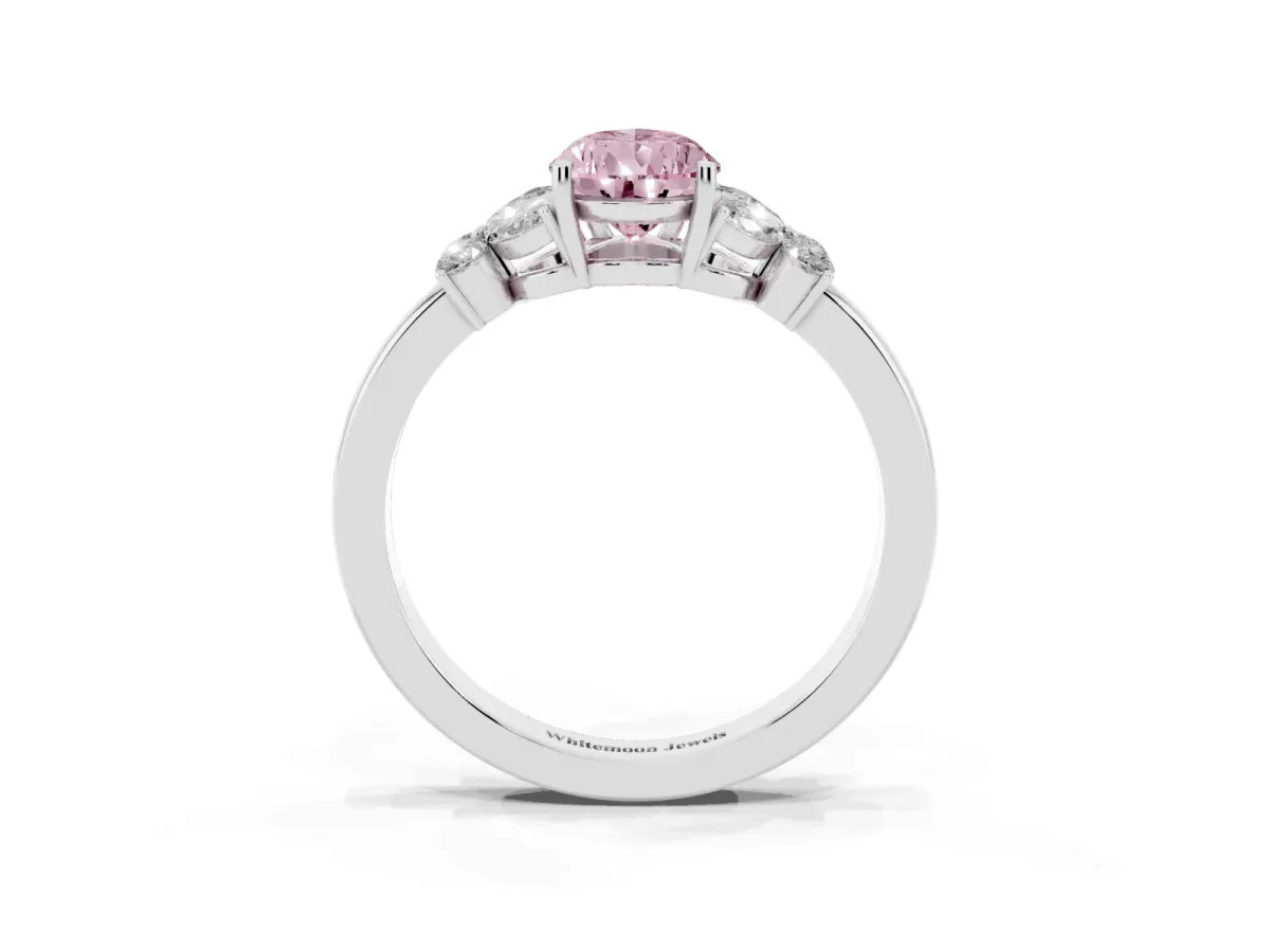 Fancy Pink Pear Cut Cut Solitaire Floral Diamond Ring with Four-Prong Setting Platinum