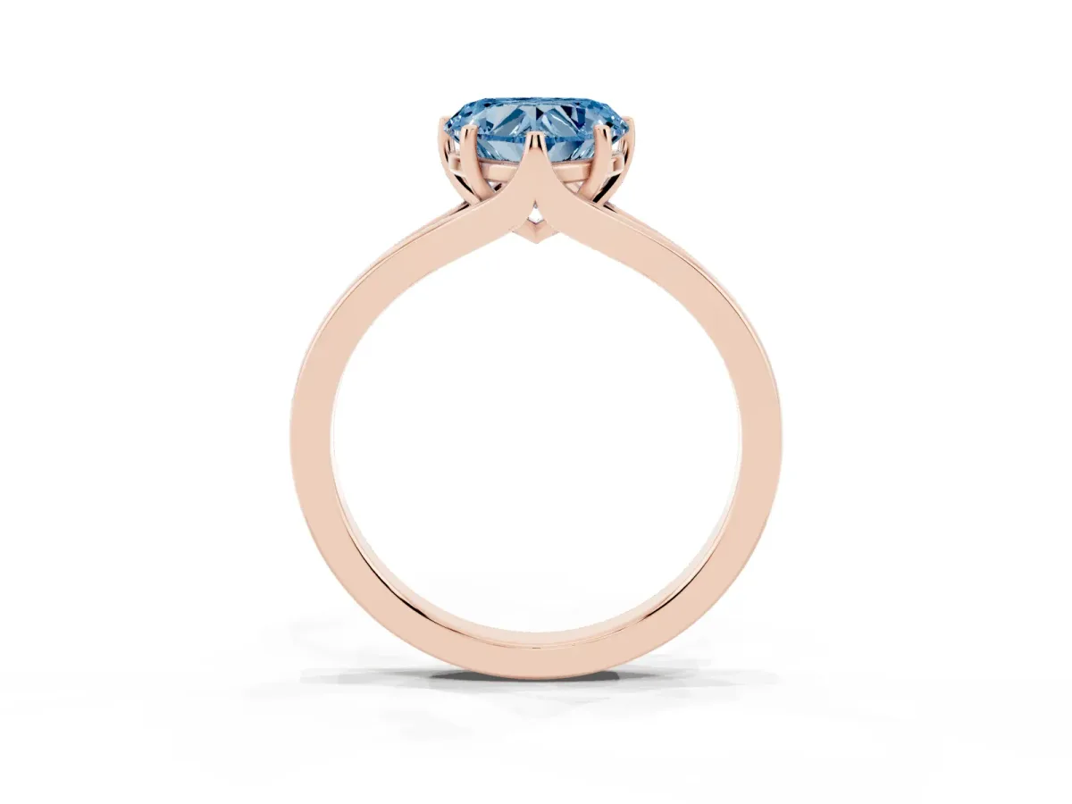 Fancy Blue Heart Cut Solitaire Diamond Ring with Six-Prong Setting and Tapered Band Rose gold