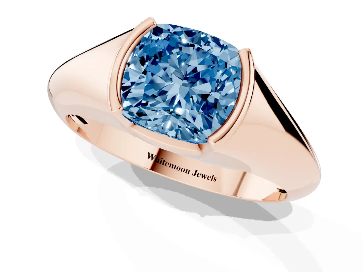 Fancy Blue Cushion Cut Solitaire Tension Set Diamond Ring Rose gold