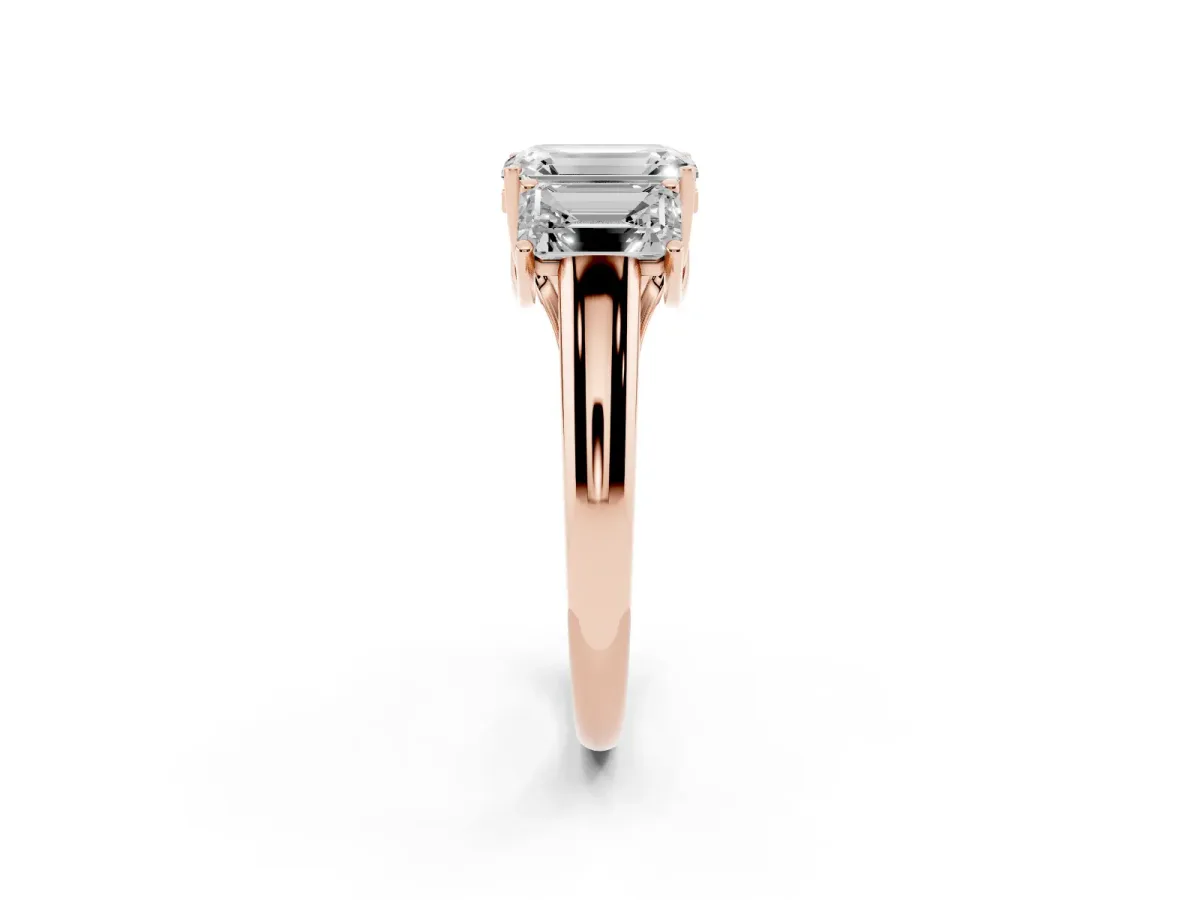 Three-Stone Emerald Cut Diamond Engagement Ring with Prong Setting Rose gold
