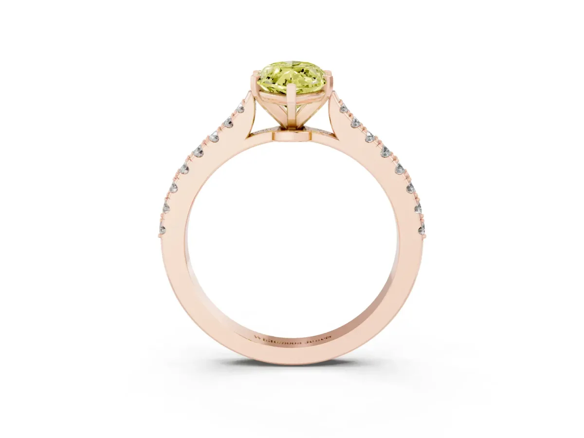 Fancy Yellow Marquise Cut Cut Solitaire Diamond Engagement Ring with Pave Band and Four-Prong Setting Rose gold