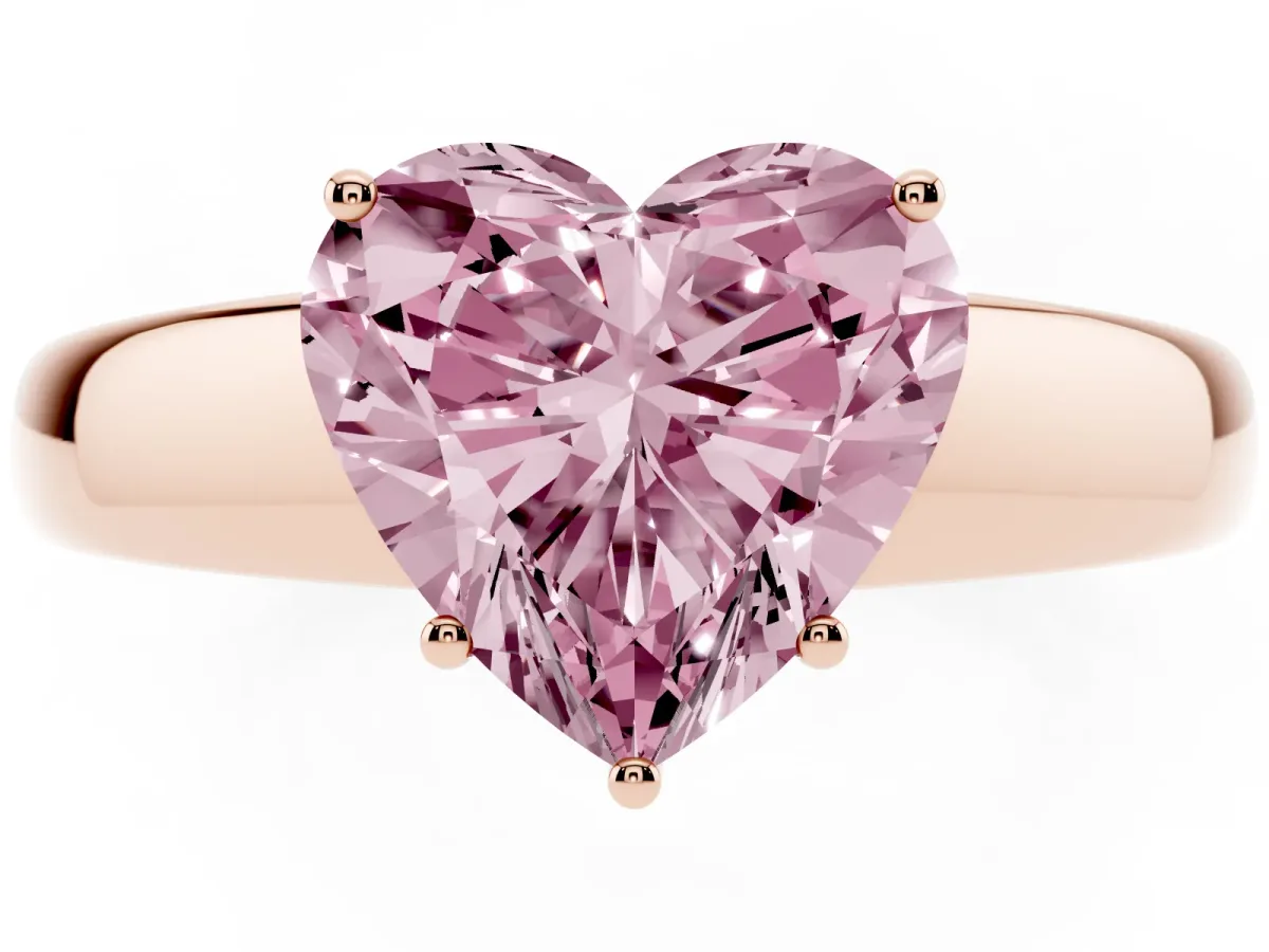 Fancy Pink Heart Cut Solitaire Diamond Ring with Tapered Band and Four-Prong Setting Rose gold