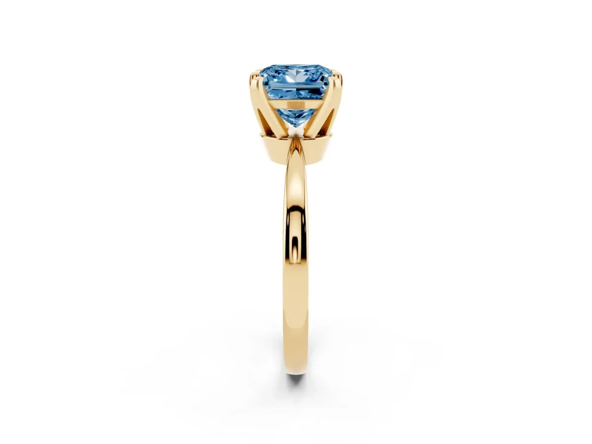 Fancy Blue Princess Cut Solitaire Engagement Ring with Six-Prong Setting and Tapered Band Yellow gold