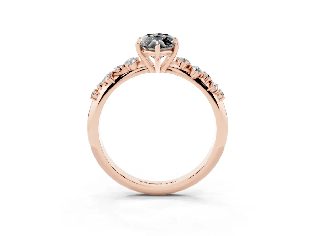Fancy Black Marquise Cut Diamond Cluster Side Stone Solitaire Ring with Prong Setting Rose gold