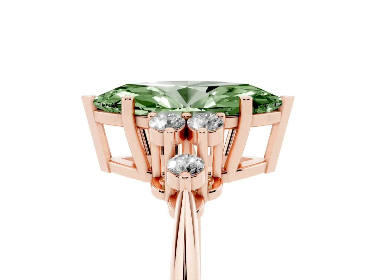 Fancy Green Marquise Cut Cut Diamond Cluster Ring with Solitaire Band and Four-Prong Setting Rose gold