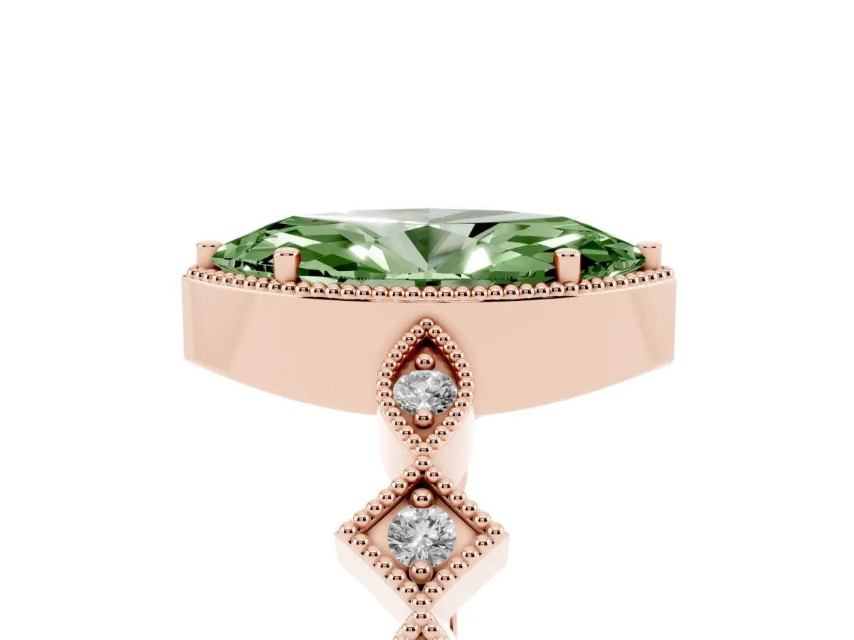 Fancy Green Marquise Cut Milgrain Marquise Diamond Twist Band Ring Rose gold
