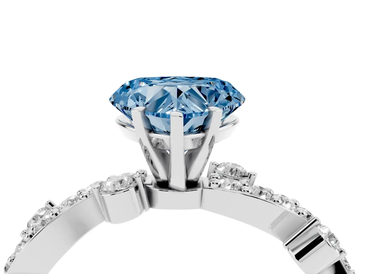 Fancy Blue Heart Cut Cut Solitaire Diamond Twisted Band with Pave Setting Platinum