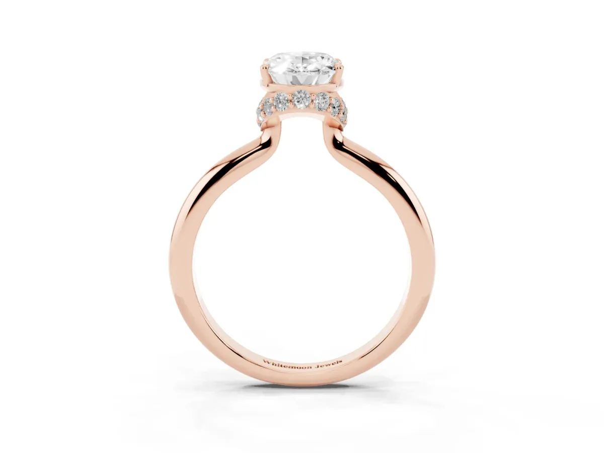 Oval Cut Brilliant Solitaire Engagement Ring with Six-Prong Setting and Classic Band Rose gold