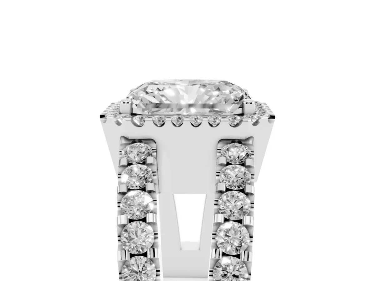 Radiant Cut Cut Halo Split Shank Diamond Ring with Four-Prong Setting White gold