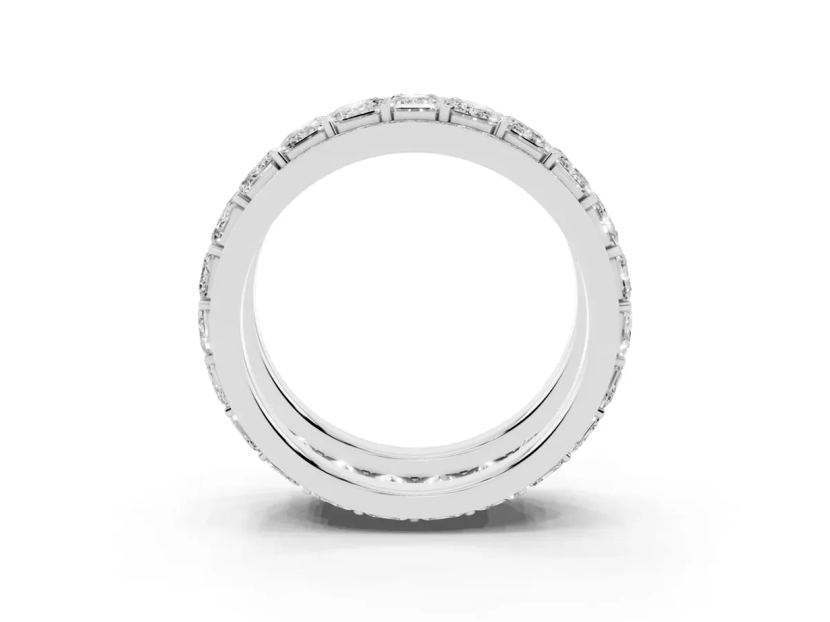 Emerald Cut and Round Diamond Multi-Row Mens Band Platinum