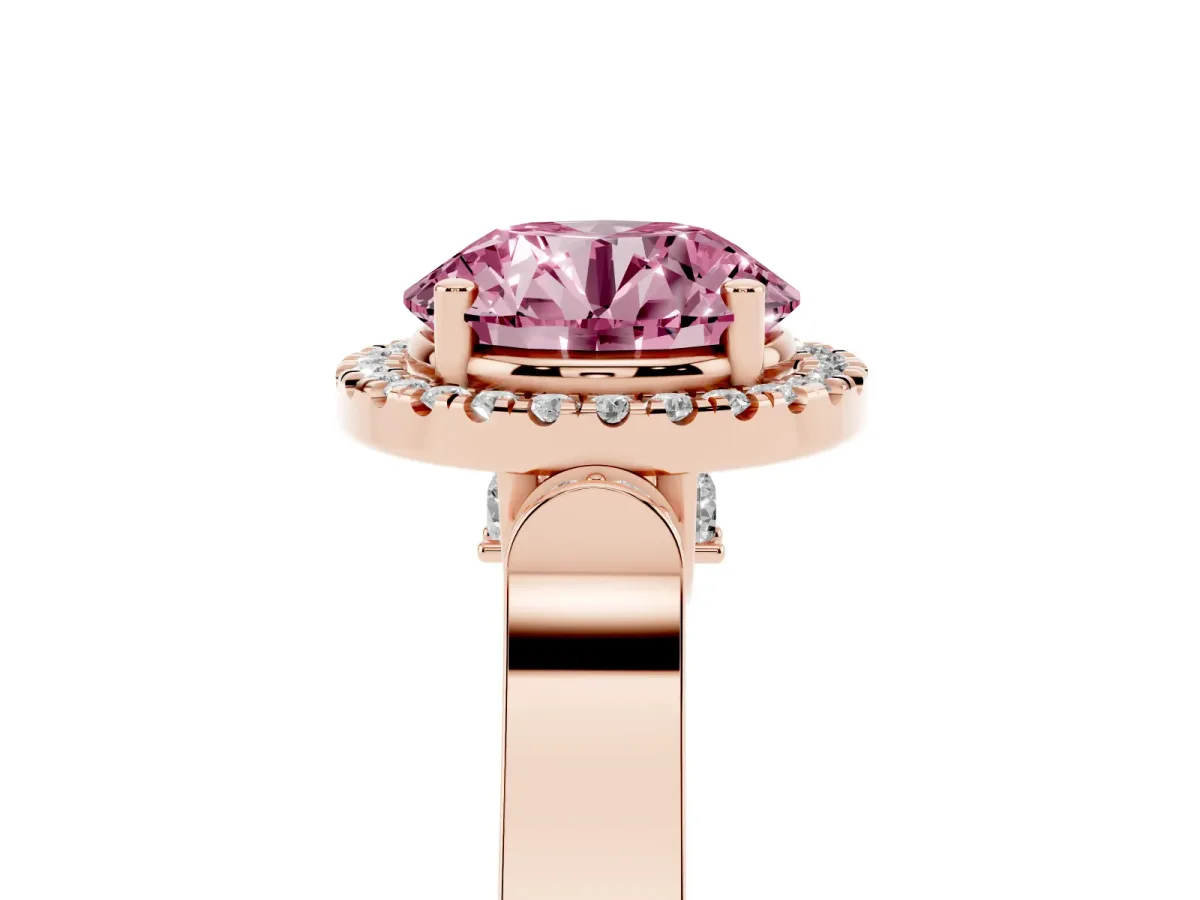 Fancy Pink Round Cut Halo Pave Split Shank Prong Setting Ring Rose gold