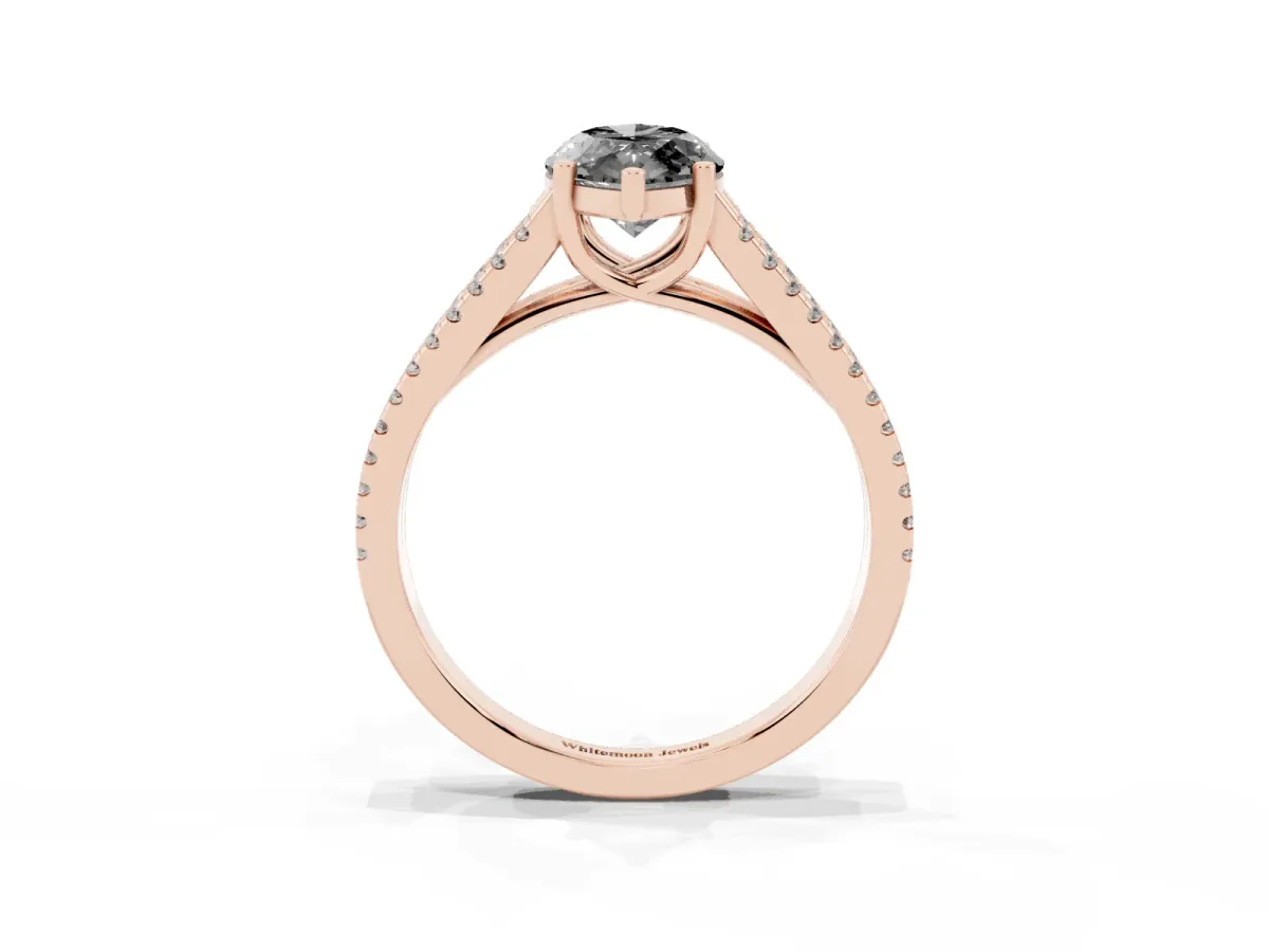 Fancy Black Marquise Cut Diamond Solitaire Engagement Ring with Split Shank Pavé Band Rose gold