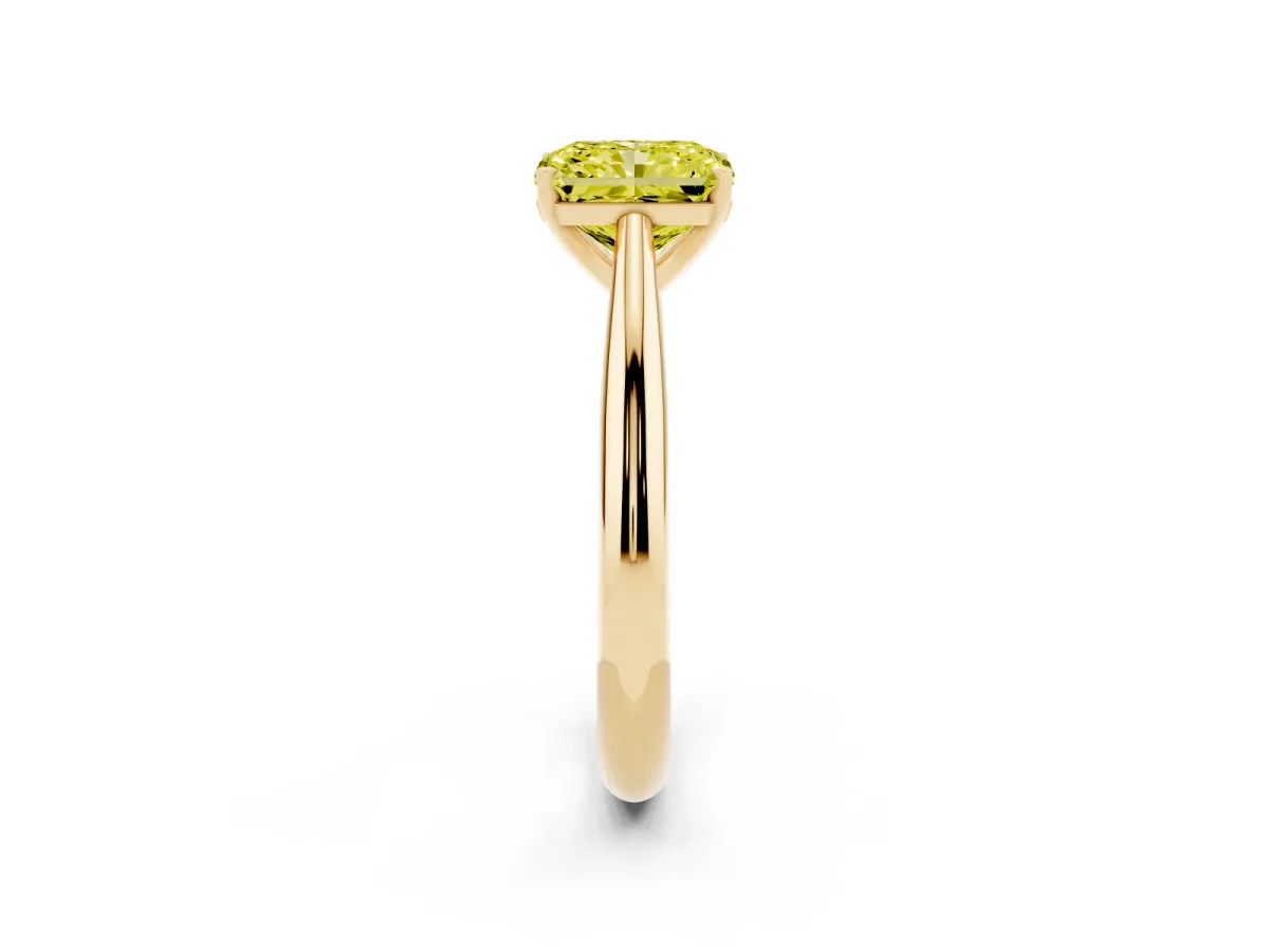 Fancy Yellow Radiant Cut Diamond Solitaire Engagement Ring with Cathedral Setting and Four-Prong Mount Yellow gold