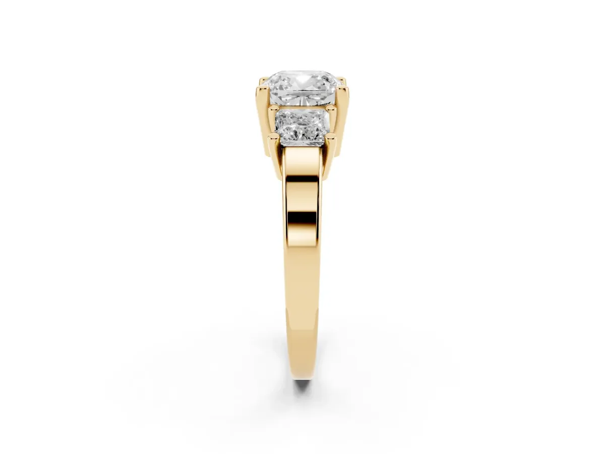 Three-Stone Cushion Cut Cut Solitaire Ring with Prong Setting Yellow gold