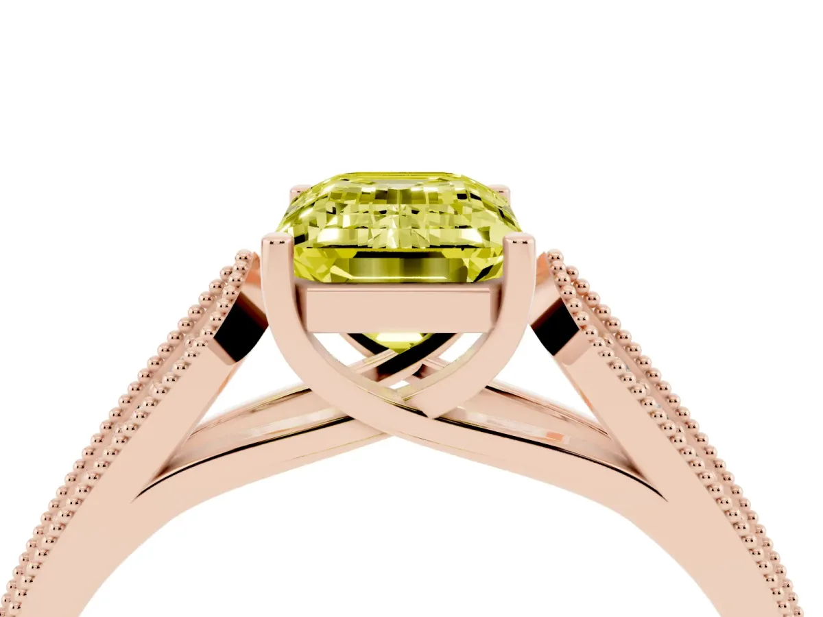Fancy Yellow Emerald Cut Cut Pave Split Shank Engagement Ring with Four-Prong Setting Rose gold