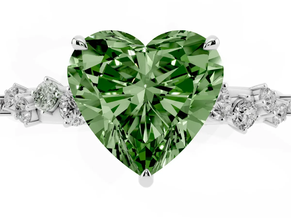 Fancy Green Heart Cut Diamond Cluster Prong-Set Solitaire Ring White gold