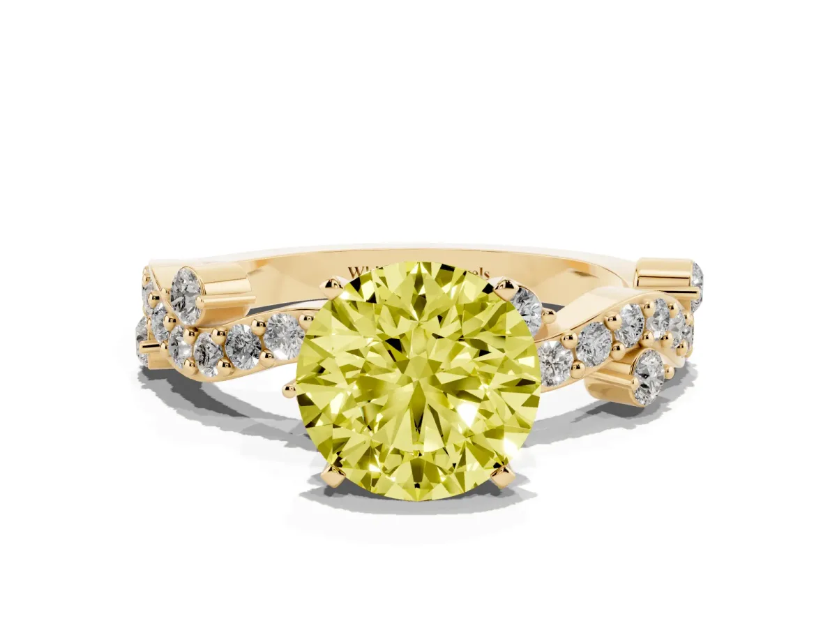 Fancy Yellow Round Cut Cut Solitaire Diamond Twisted Band with Pave Setting Yellow gold