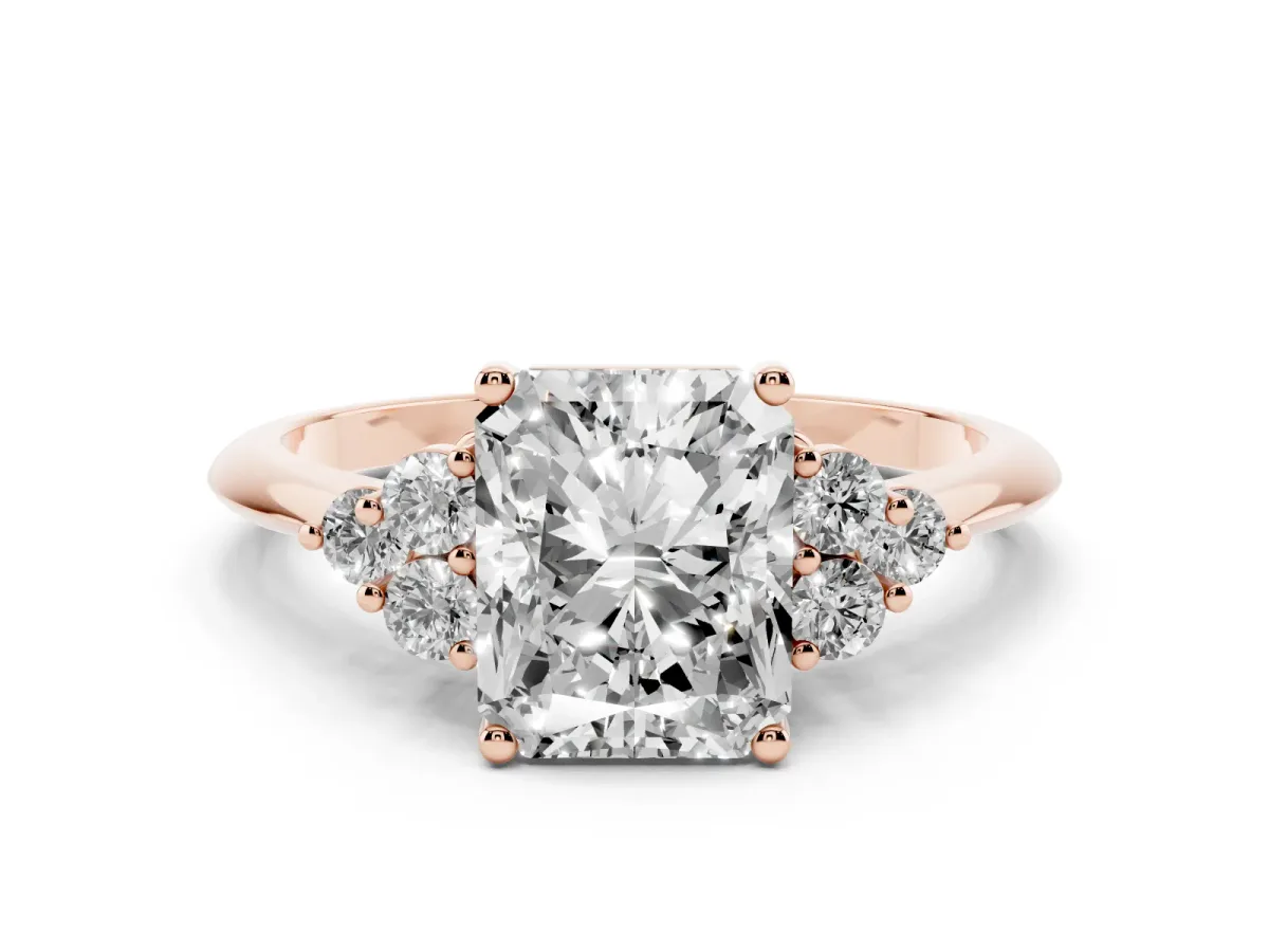 Radiant Cut Cut Diamond Cluster Ring with Solitaire Band and Four-Prong Setting Rose gold
