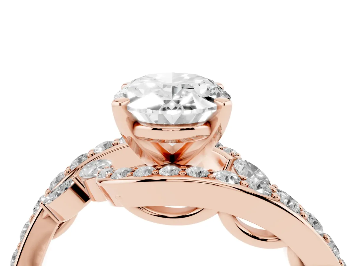 Oval Cut Solitaire with Pavé Twist Band and Four-Prong Setting Rose gold