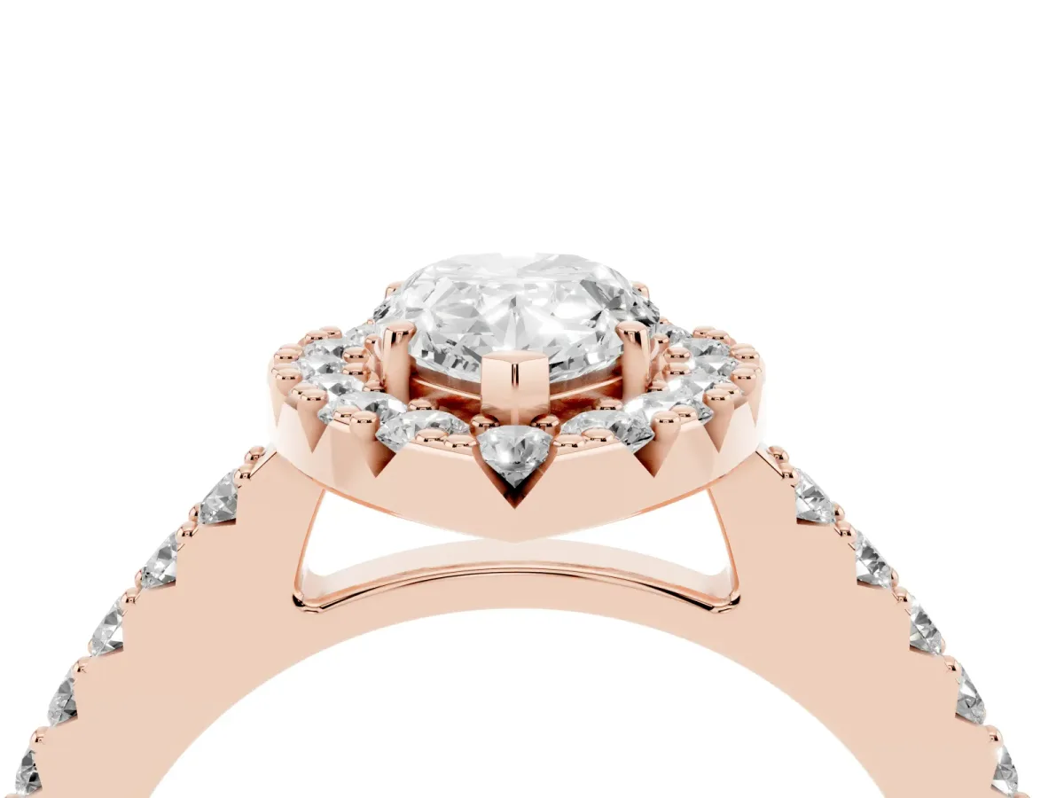 Pear Cut Halo Diamond Pavé Solitaire Ring Rose gold