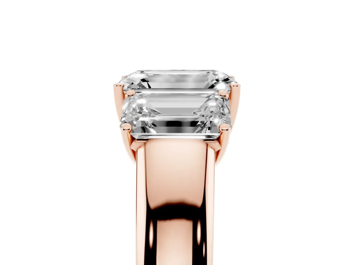 Three-Stone Emerald Cut Cut Diamond Ring with Prong Setting and Classic Band Rose gold